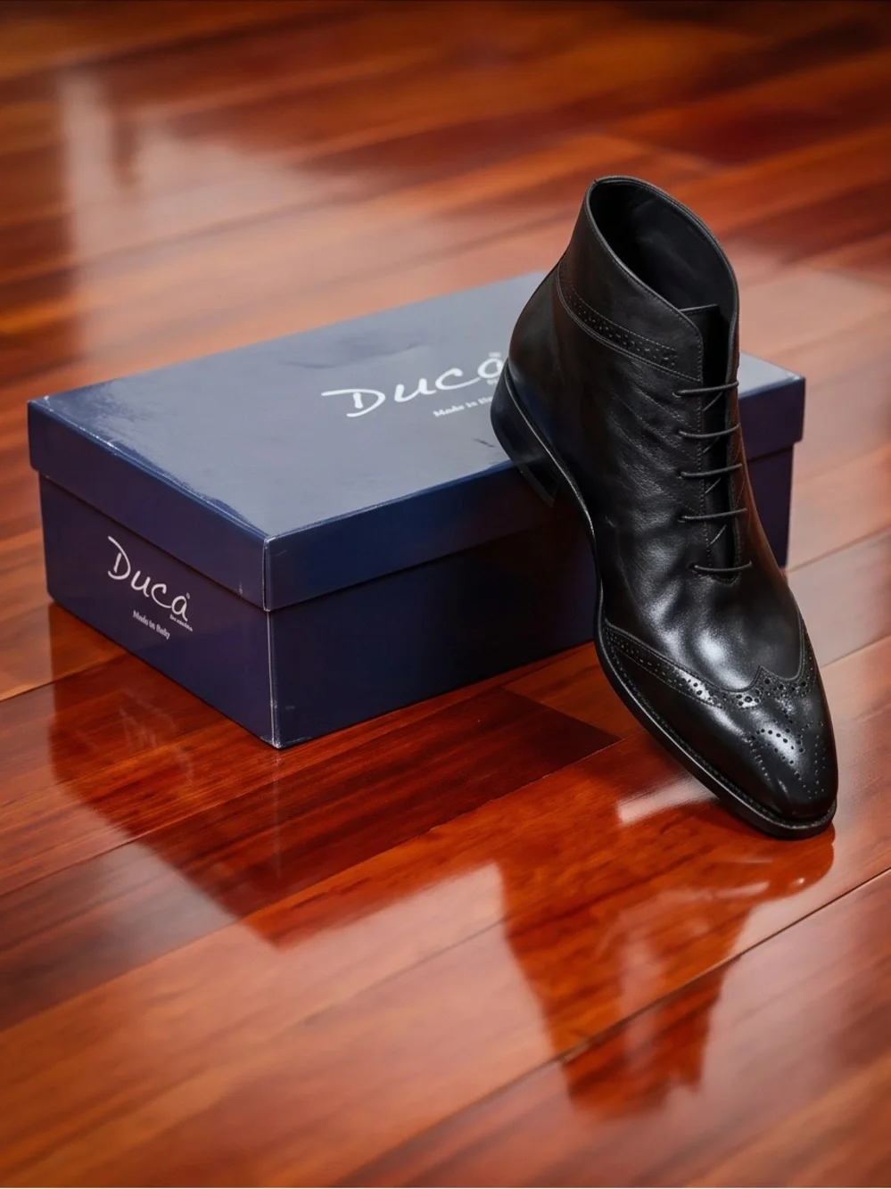 Duca Black Leather Dress Boots for Men Oxford